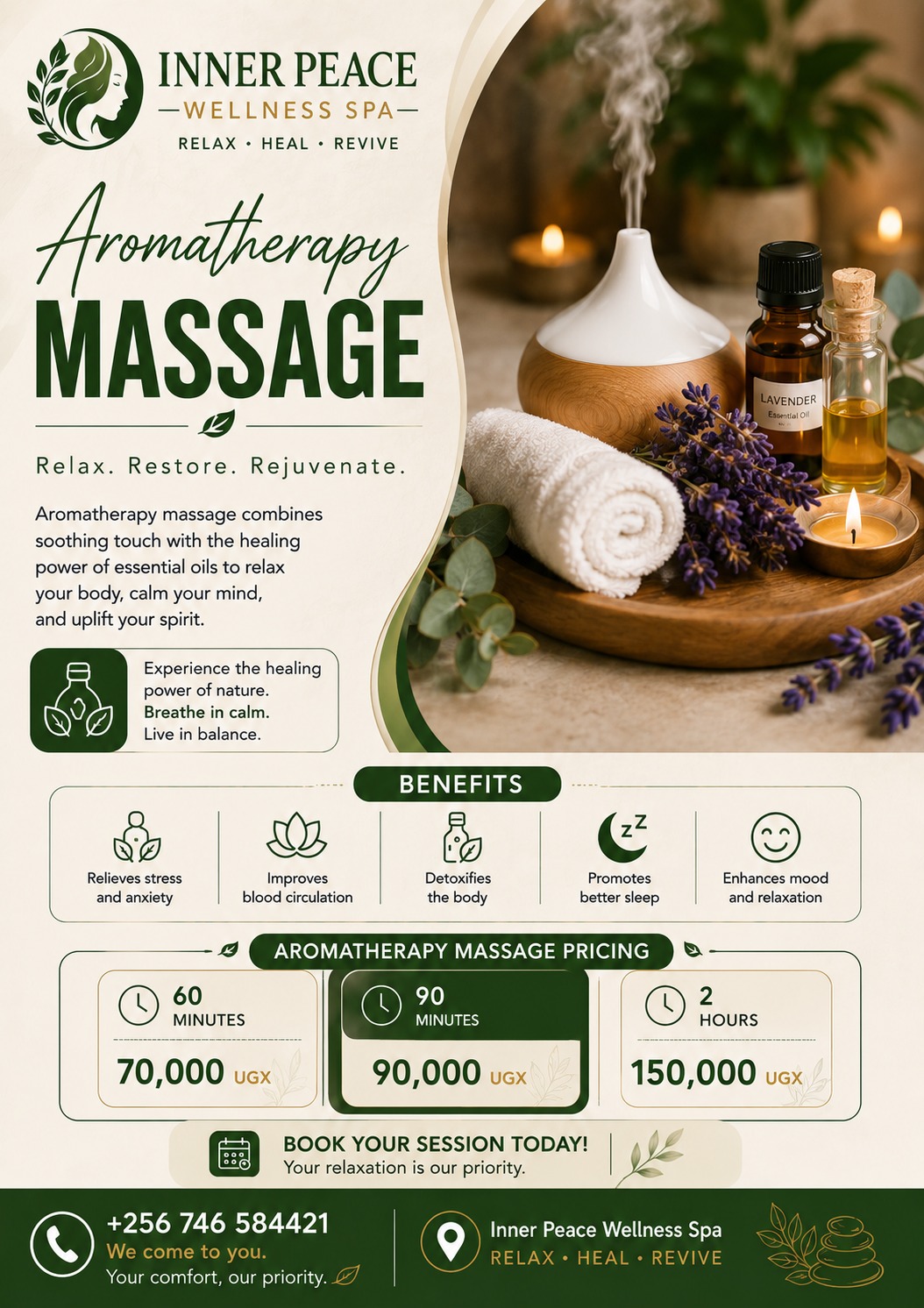 Aromatherapy Massage service and pricing poster