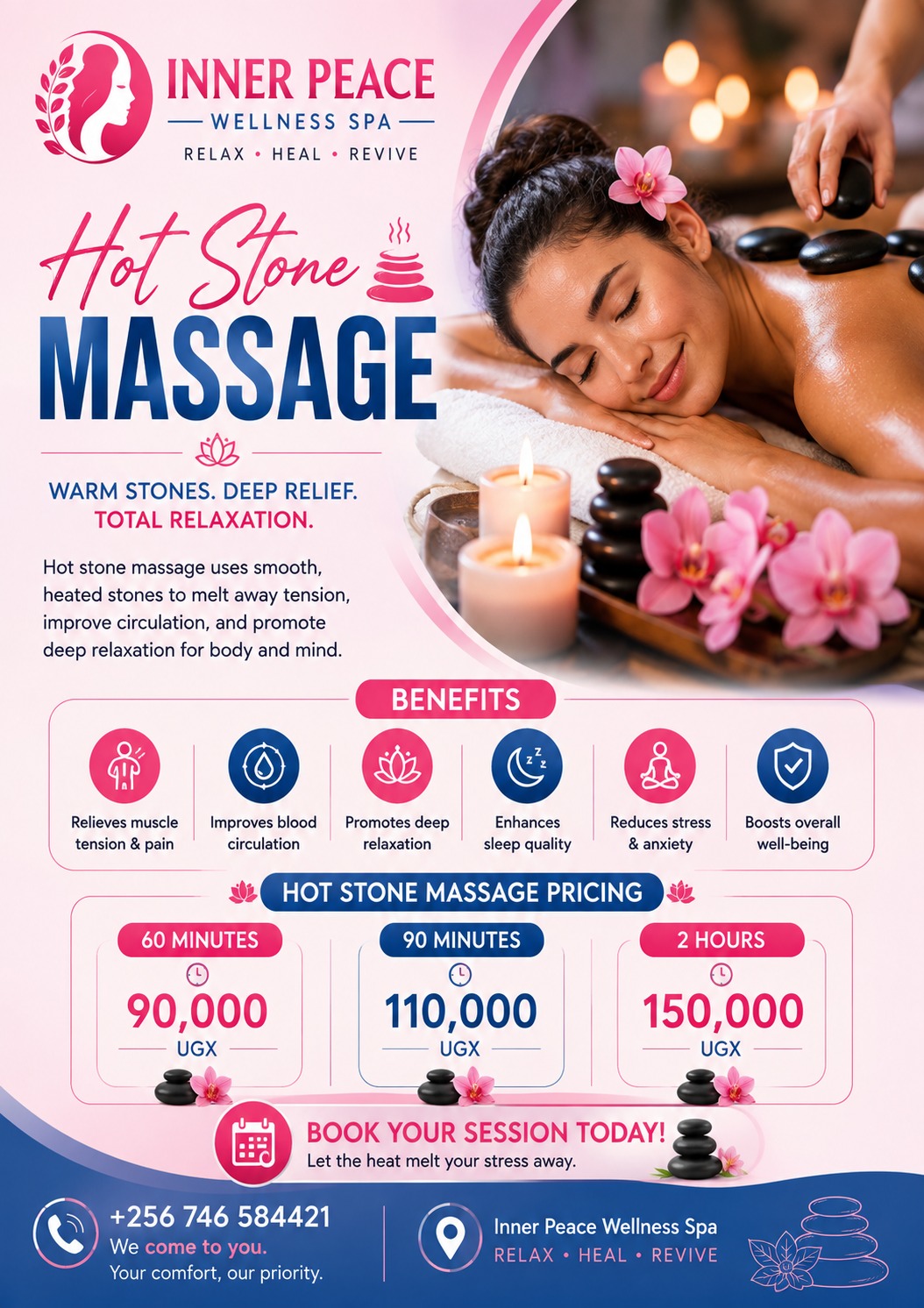 Hot Stone Massage service and pricing poster